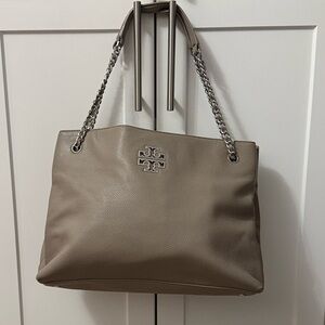 Tory Burch Taupe Britten Triple Compartment Tote
